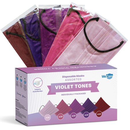 Wecare Individually Wrapped Face Masks, Assorted Berry Tones, 50PK WC-WMN100135-BX